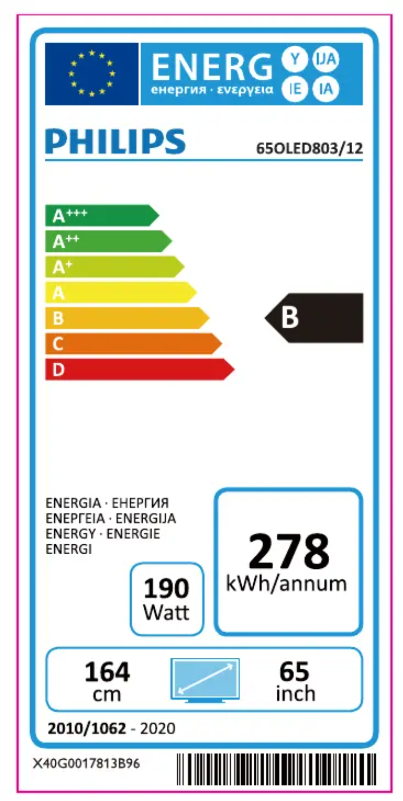 Page n°1 - Label énergétique Philips 65OLED803