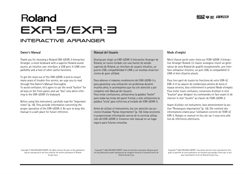 Page 1 de la notice Manuel utilisateur Roland EXR-5