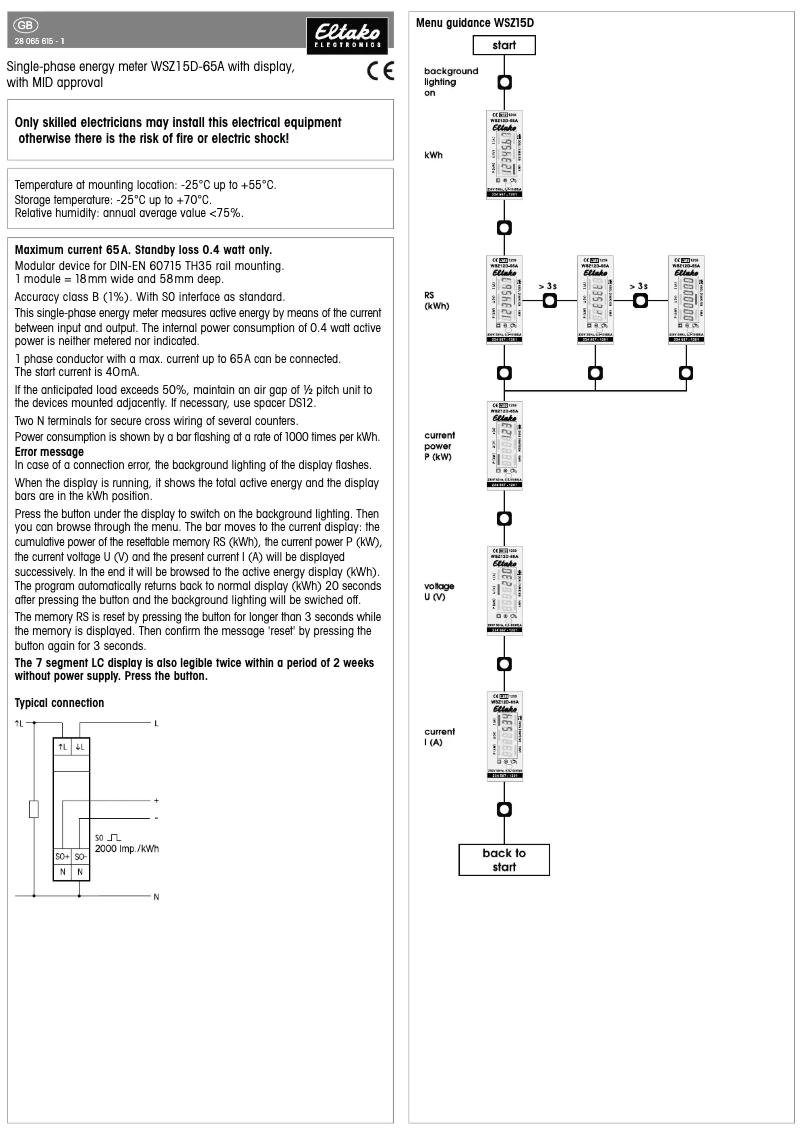 Page 1 de la notice Manuel utilisateur Eltako WSZ15D-65A