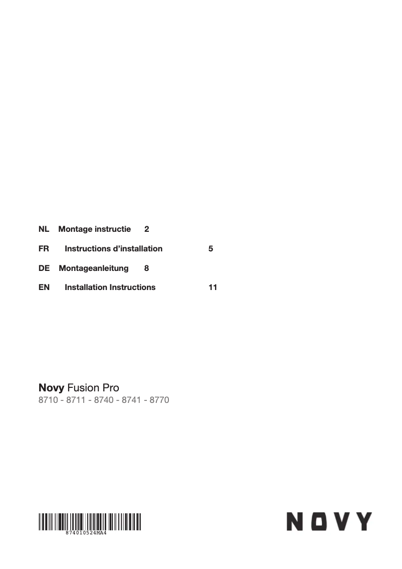 Page n°1 - Guide d'installation Novy Fusion Pro 8740