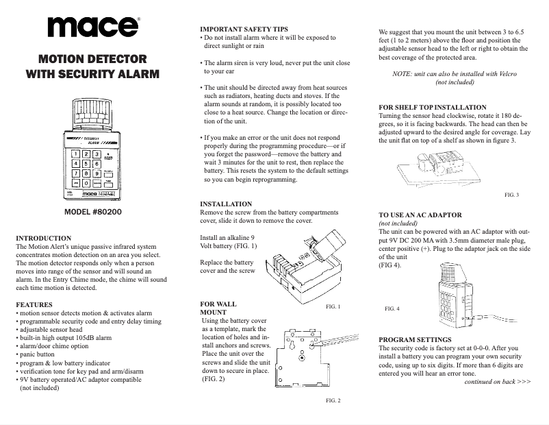 Page n°1 - Manuel utilisateur Mace 80200