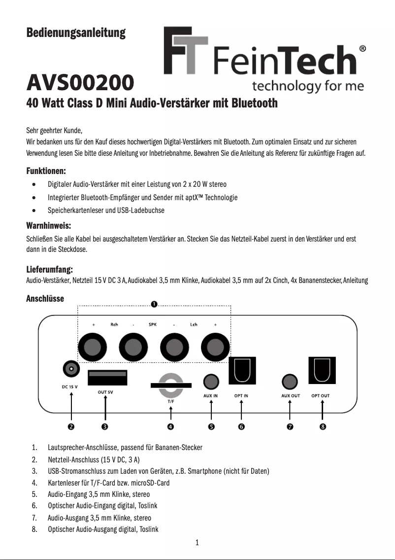 Page 1 de la notice Manuel utilisateur FeinTech AVS00200