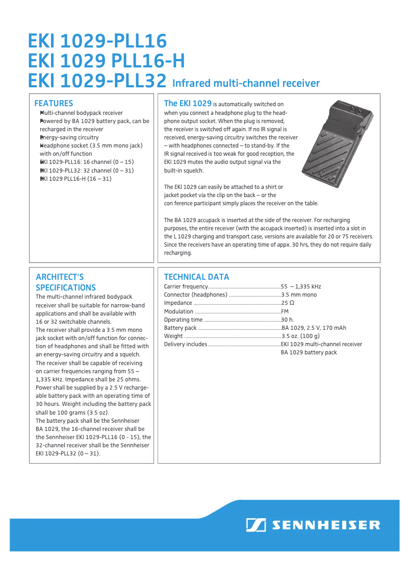 Page n°1 - Fiche technique Sennheiser EKI 1029