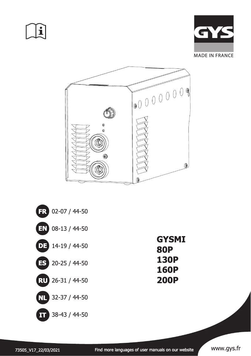 Page 1 de la notice Manuel utilisateur GYS MI 130P