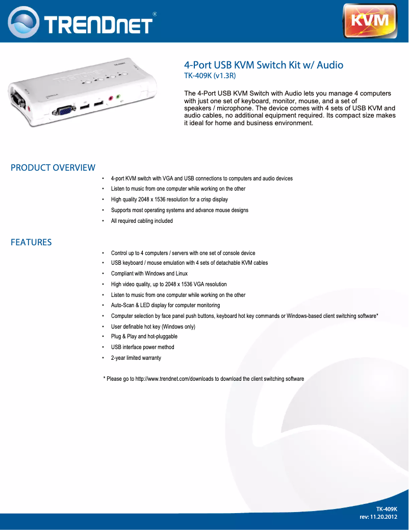 Page 1 de la notice Brochure TRENDnet TK-409K