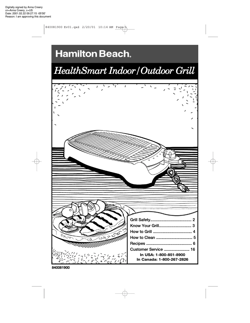 Page 1 de la notice Manuel utilisateur Hamilton Beach HealthSmart 31605