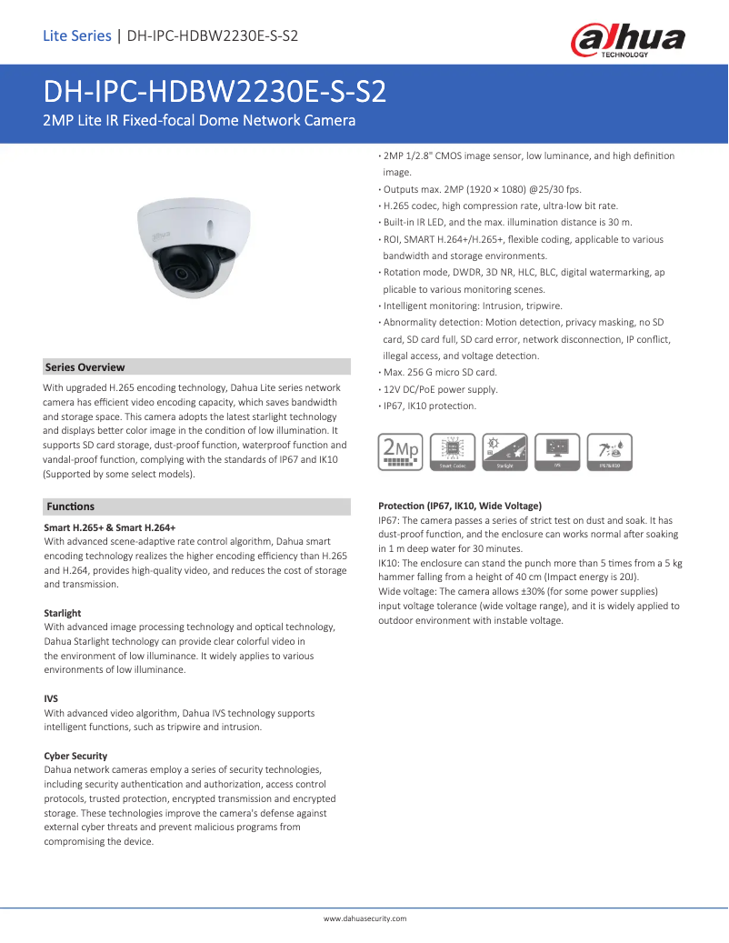 Page 1 de la notice Fiche technique Dahua Technology IPC-HDBW2230E-S-S2