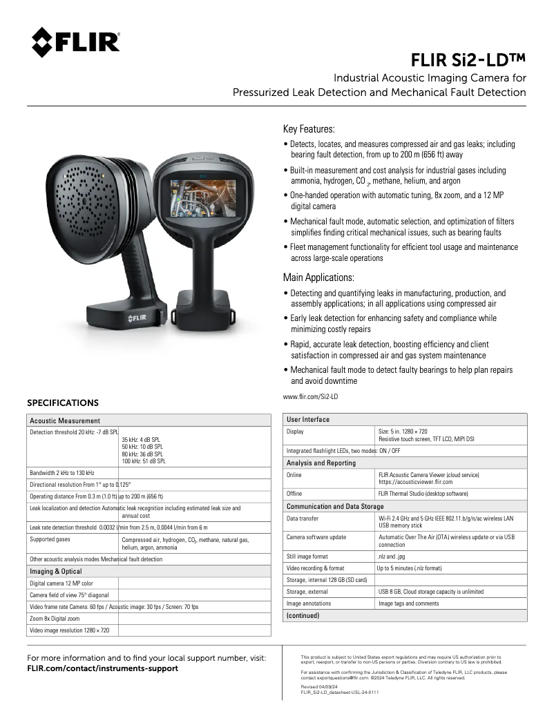 Page 1 de la notice Fiche technique FLIR Si2-LD