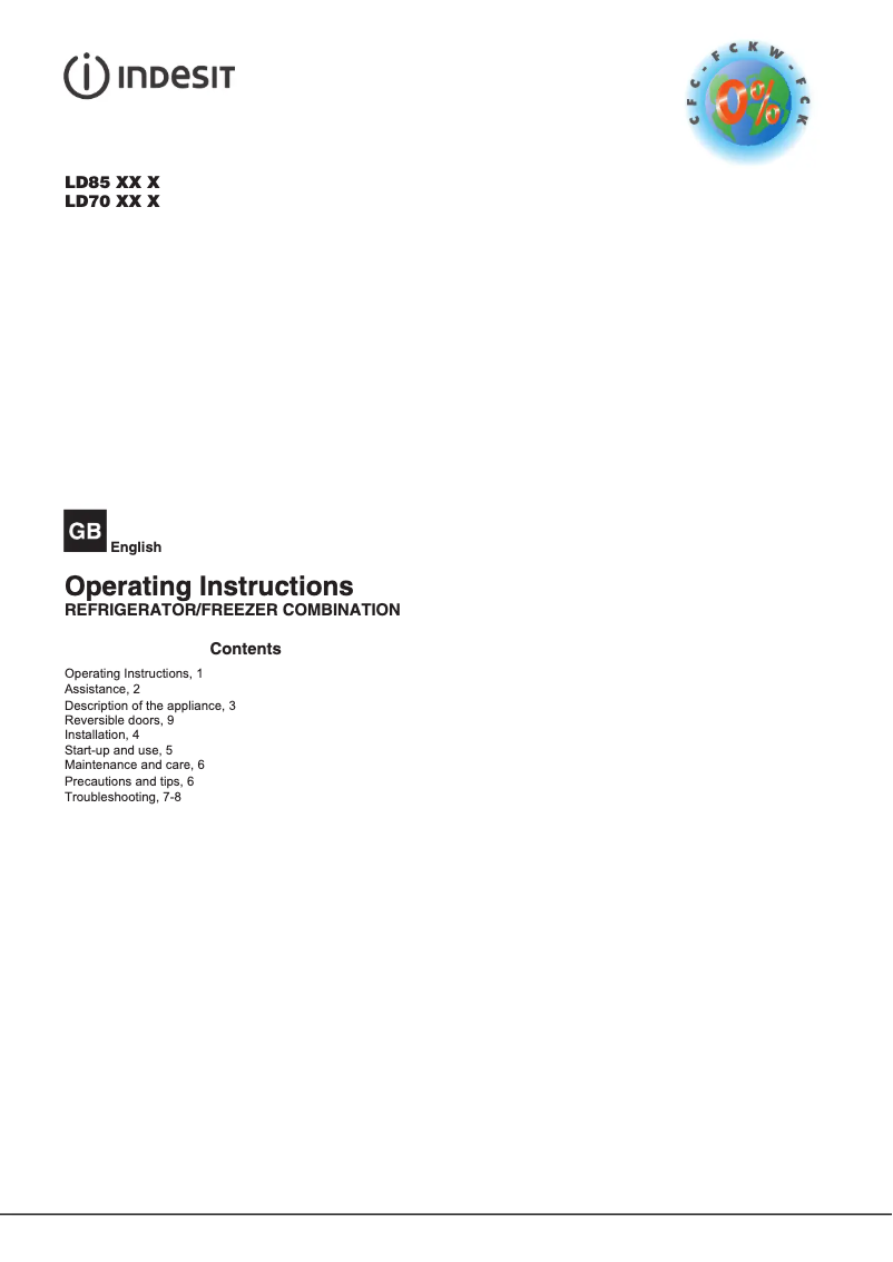 Page 1 de la notice Fiche technique Indesit LD70 N1 S