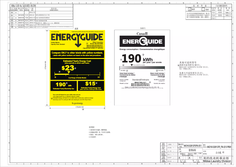 Page 1 de la notice Label énergétique Midea MLV41N1AWWC