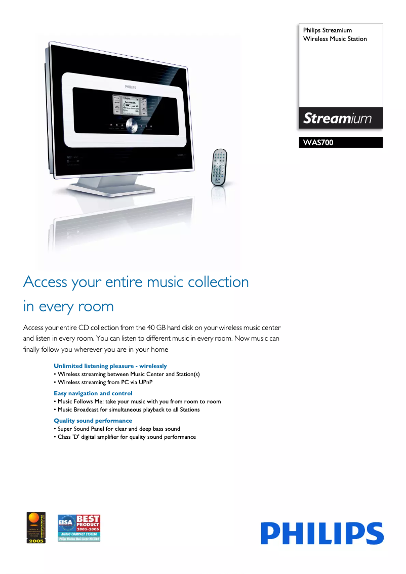 Image de la première page du manuel de l'appareil Streamium WAS700