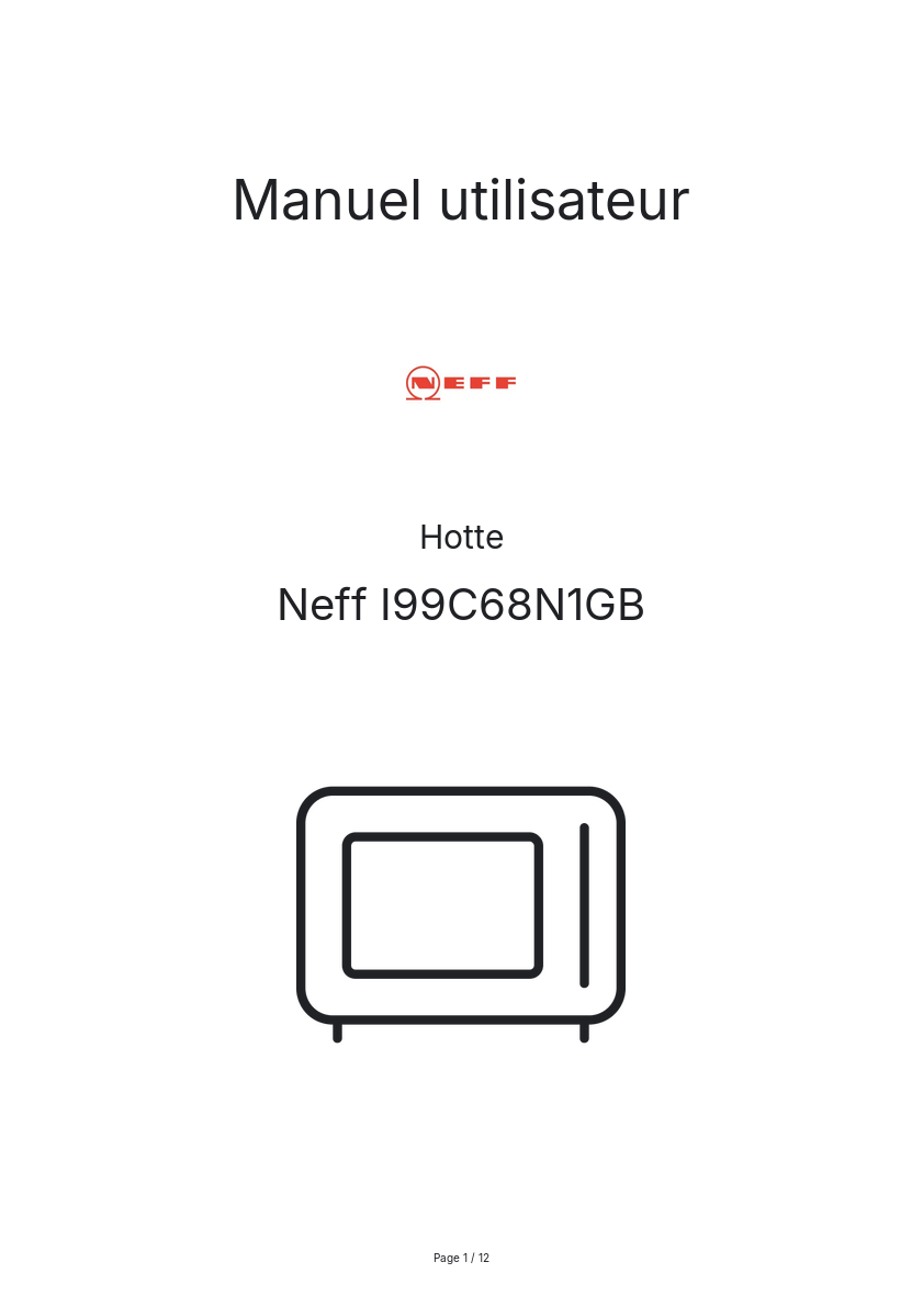 Page n°1 - Manuel utilisateur Neff I99C68N1GB