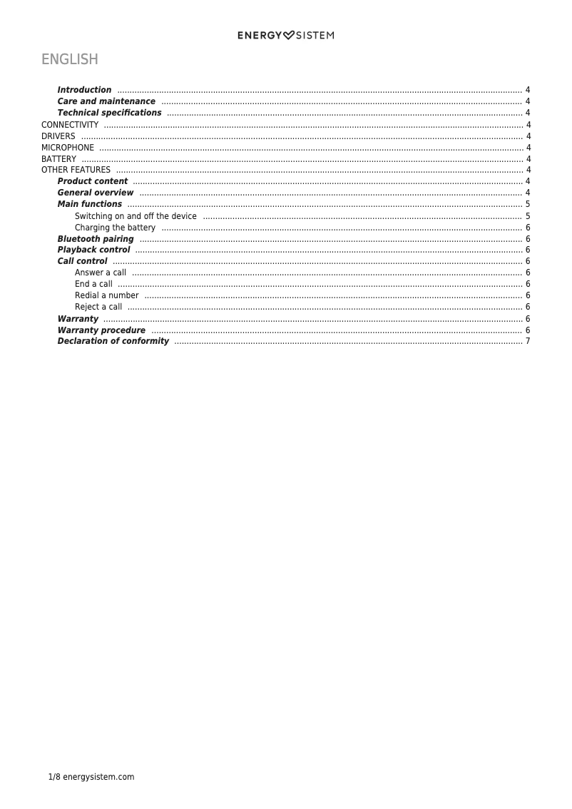 Page 1 de la notice Manuel utilisateur Energy Sistem Earphones Sport 1 Bluetooth