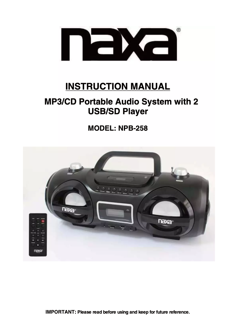 Page n°1 - Manuel utilisateur Naxa NPB-258