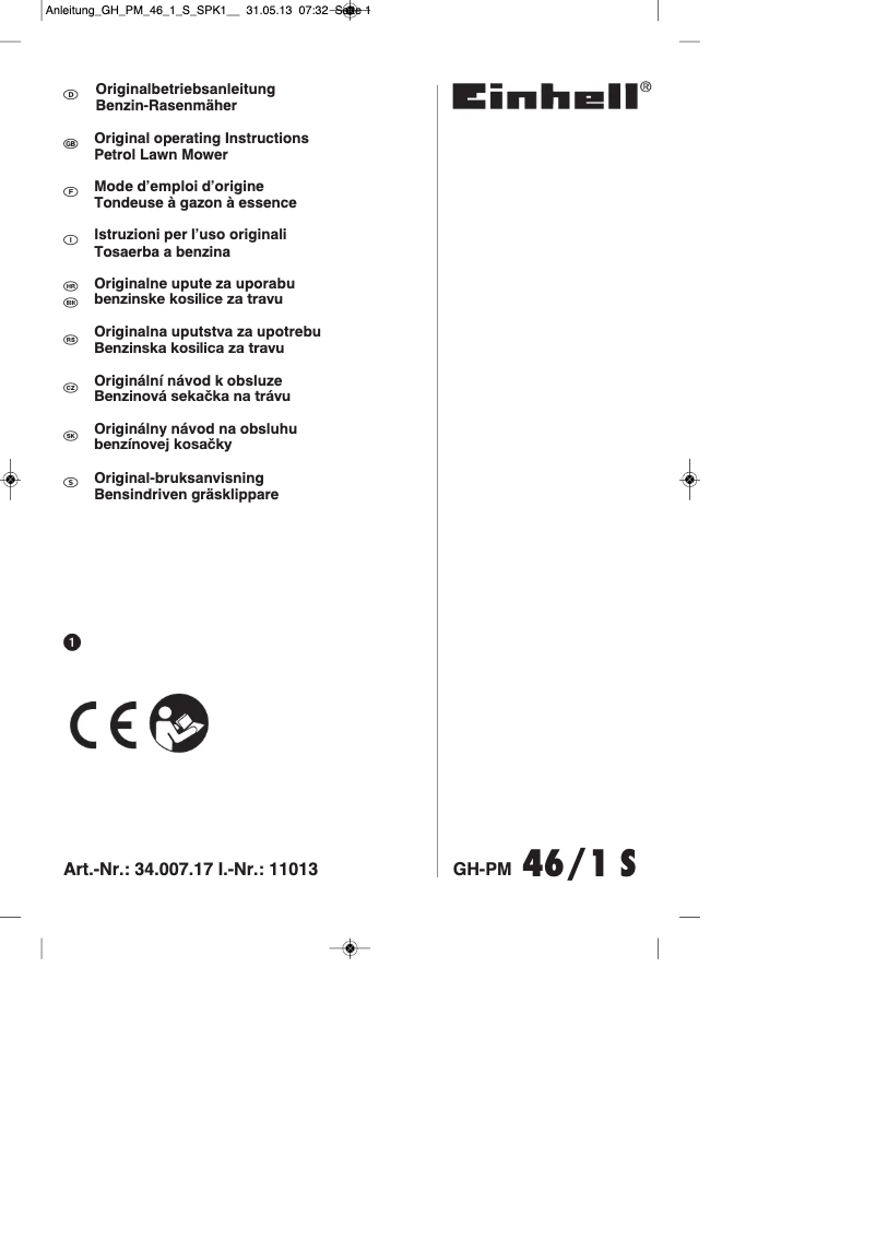 Page 1 de la notice Manuel utilisateur Einhell GH-PM 46/1 S