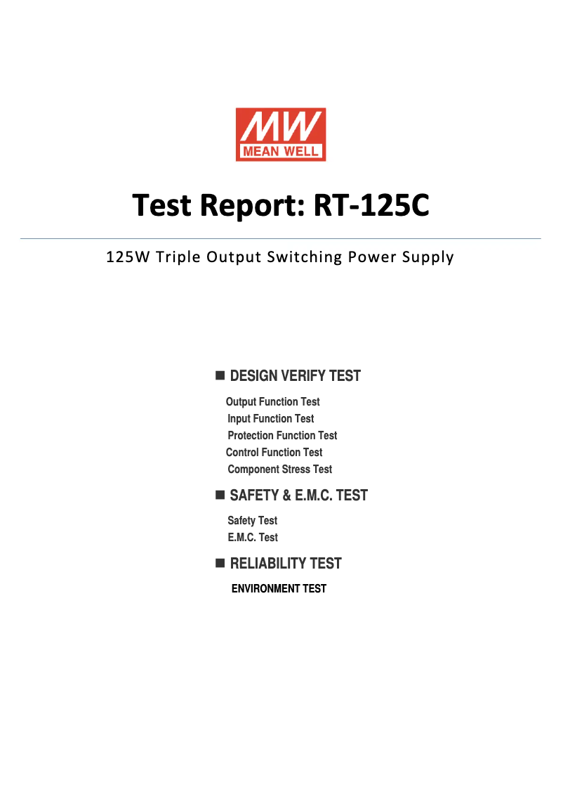 Page 1 de la notice Fiche technique Mean Well RT-125C