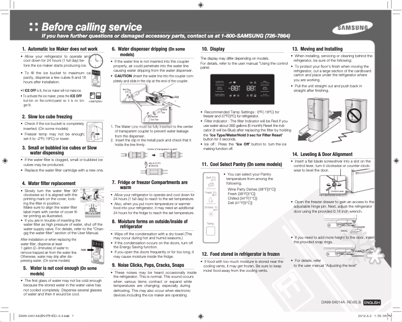 Page 1 de la notice Manuel utilisateur Samsung RF260BEAESP