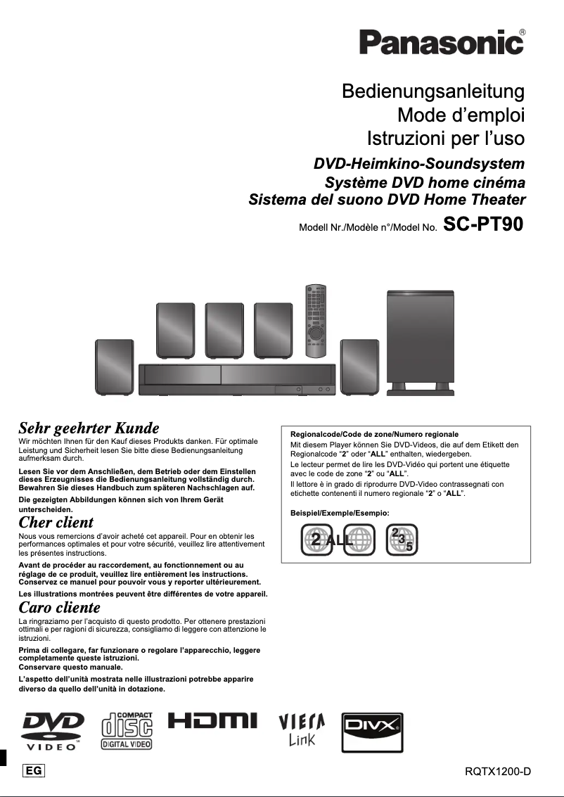 Page 1 de la notice Manuel utilisateur Panasonic SC-PT90