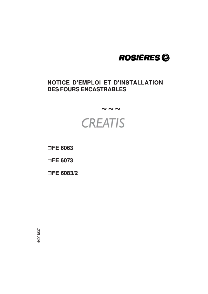 Page 1 de la notice Manuel utilisateur Rosieres FE 6073/4 PN