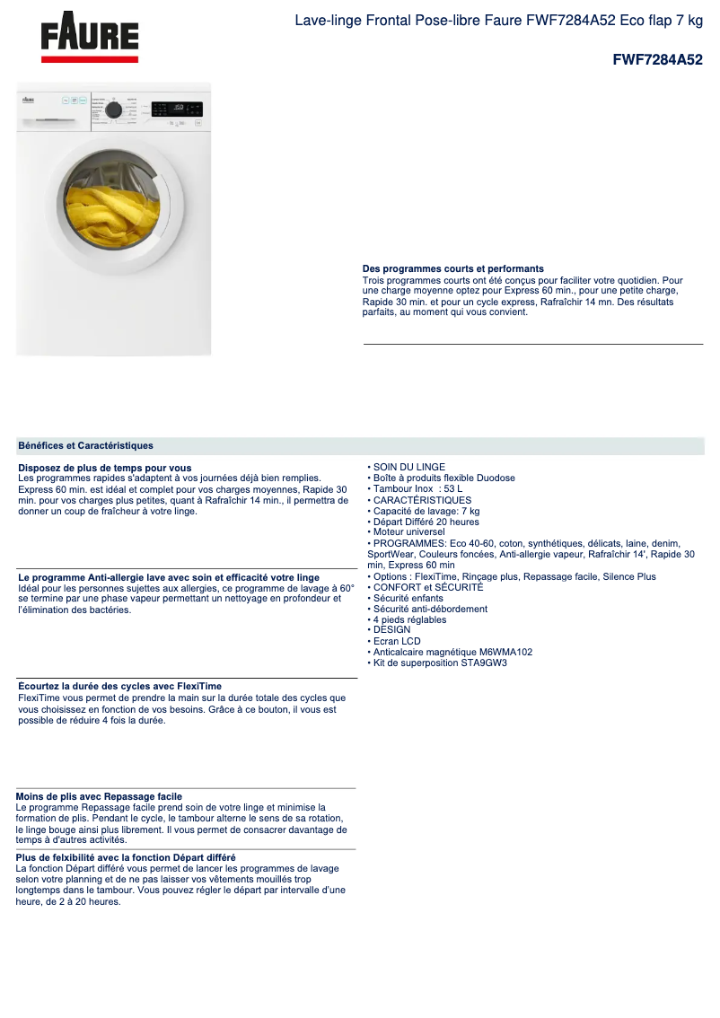 Image de la première page du manuel de l'appareil FWF7284A52