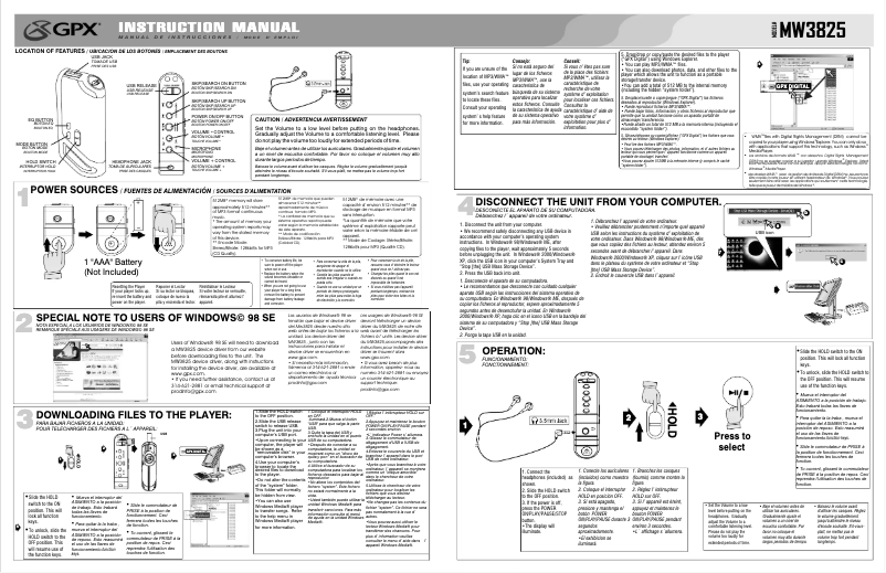 Page n°1 - Manuel utilisateur GPX MW3825