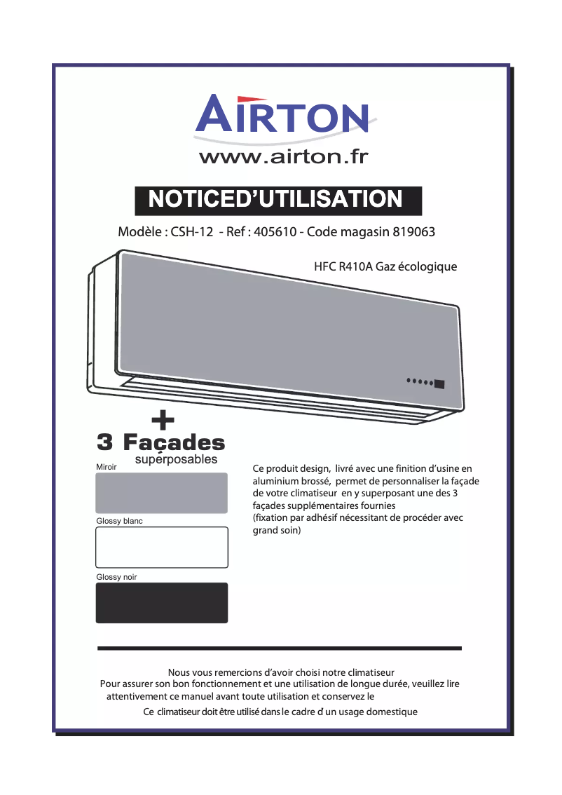 Image de la première page du manuel de l'appareil CSH 12