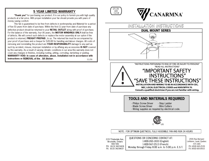 Page 1 de la notice Guide d'installation Canarm Wallis