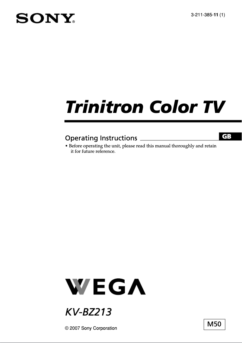 Image de la première page du manuel de l'appareil Trinitron KV-BZ213M50
