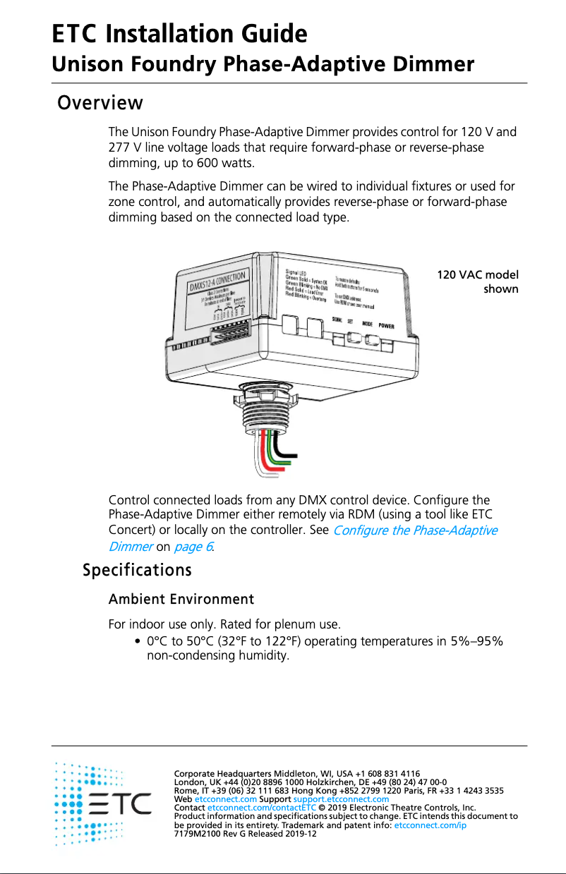 Page 1 de la notice Manuel utilisateur ETC Unison Foundry