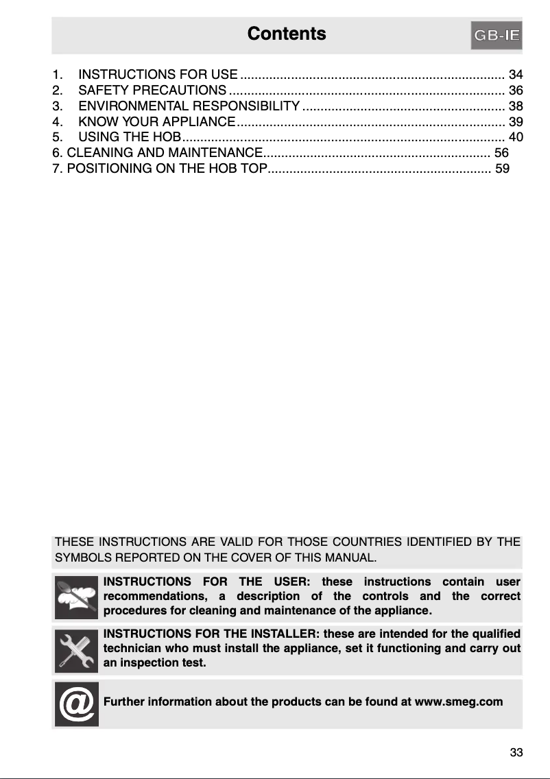 Page n°1 - Manuel utilisateur Smeg PGF30T