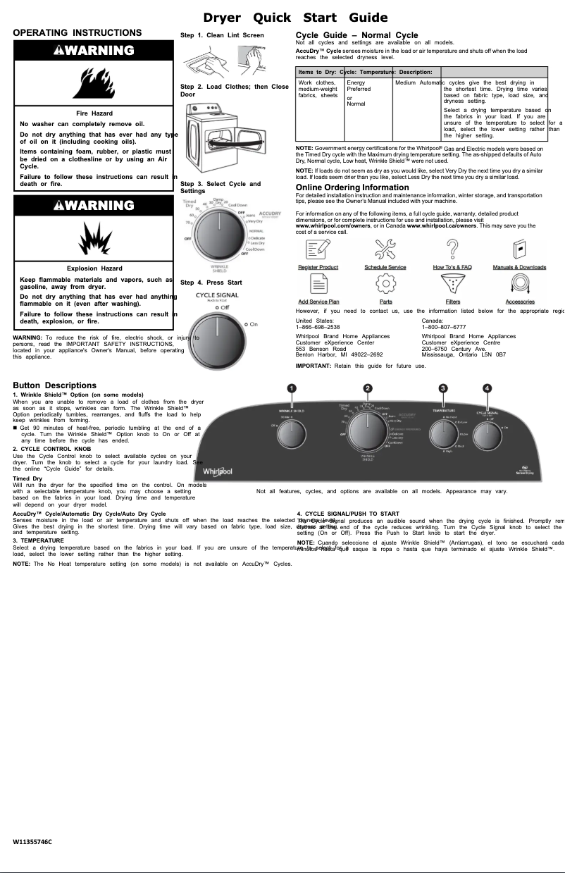 Page 1 de la notice Informations de garantie Whirlpool WGD4815EW