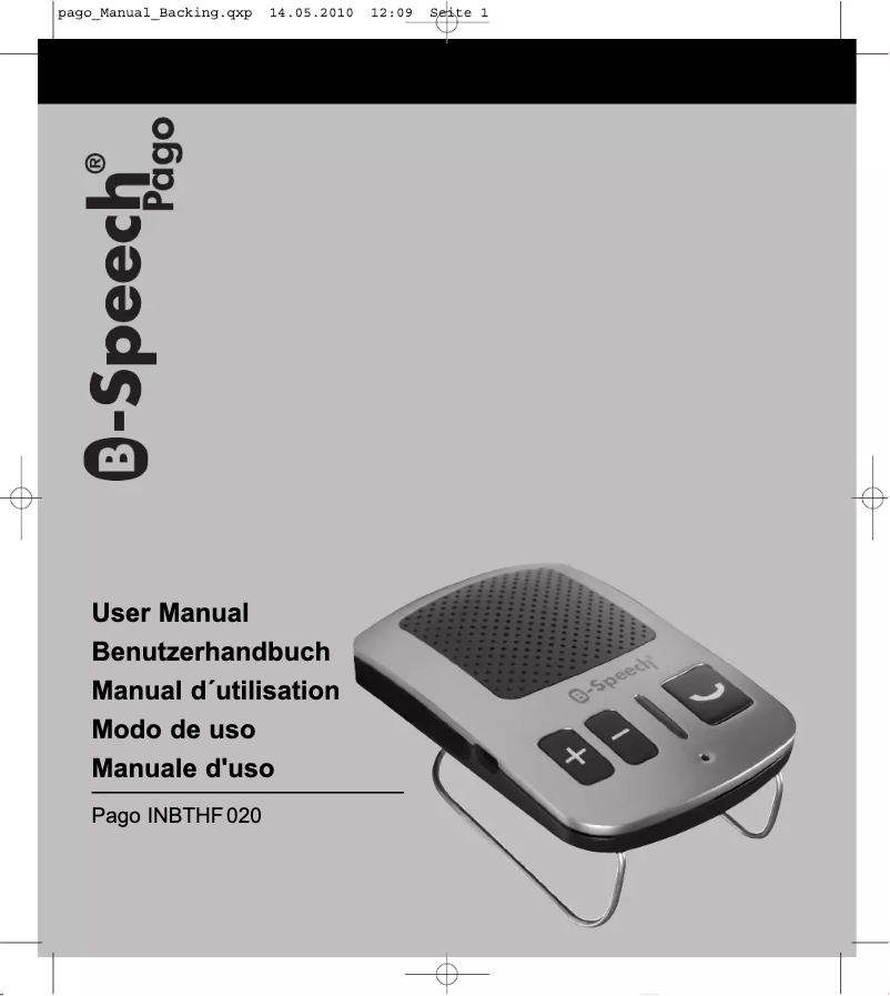 Image de la première page du manuel de l'appareil Pago