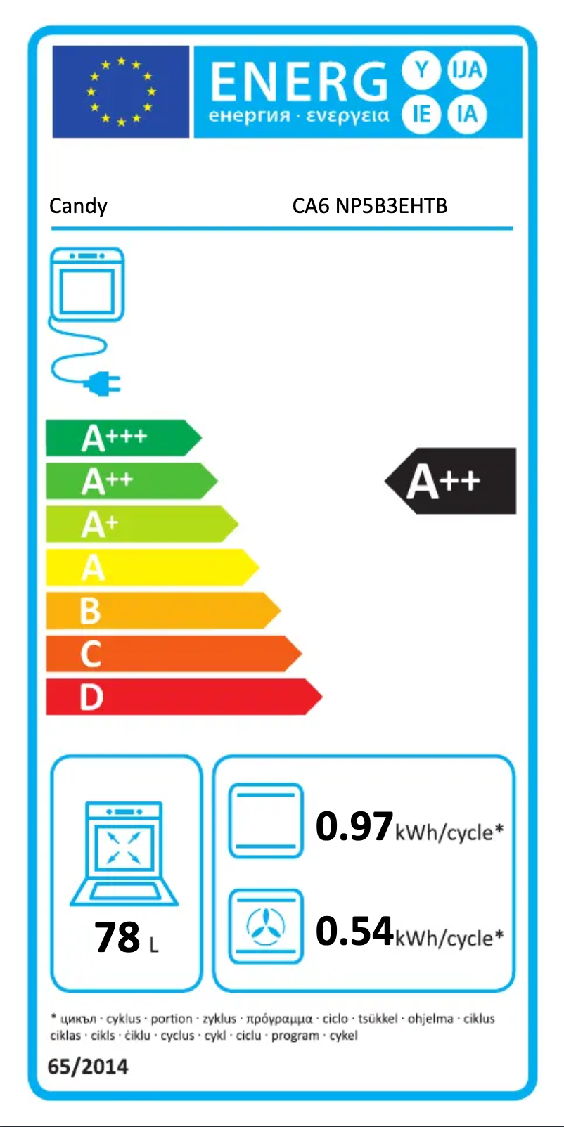 Page n°1 - Label énergétique Candy CA6 NP5B3EHTB