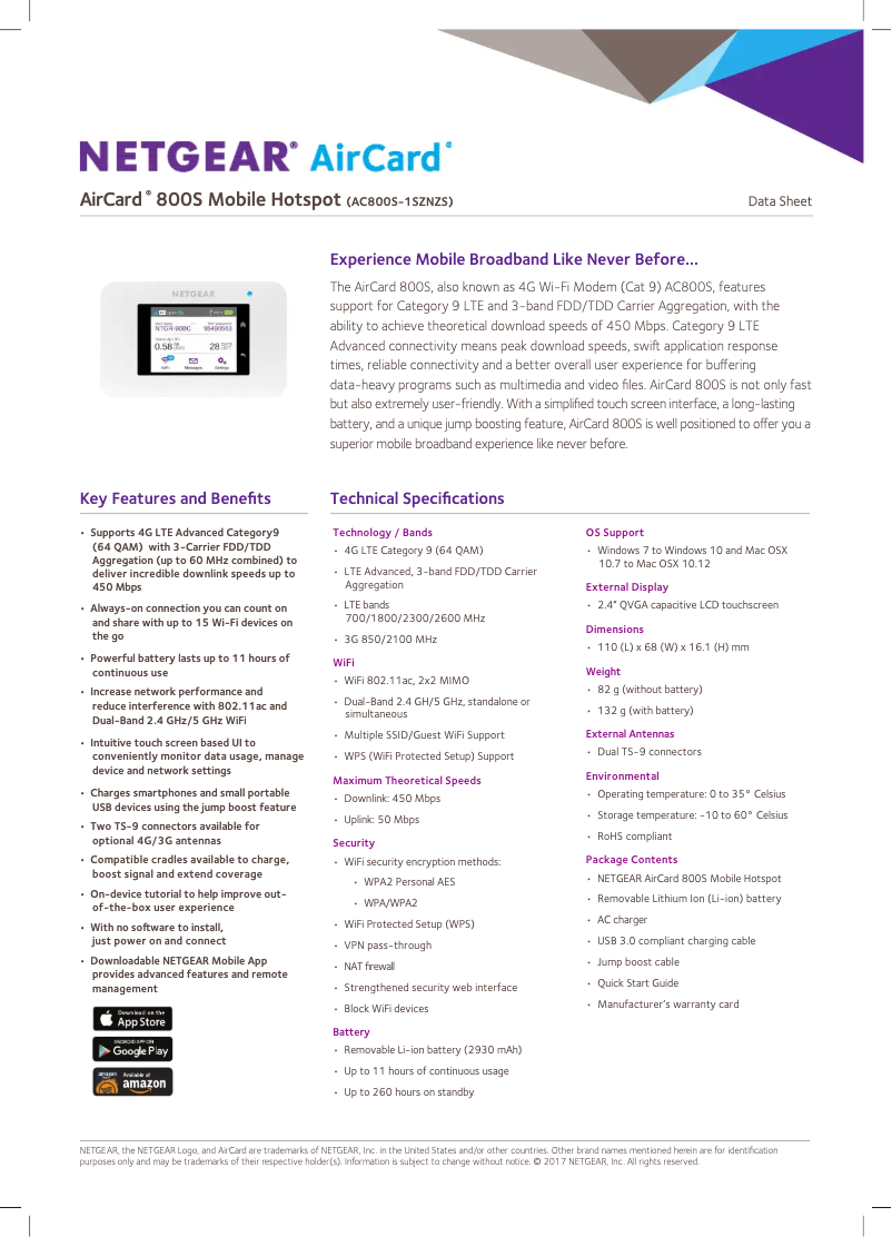Page n°1 - Fiche technique Netgear AirCard AC800S