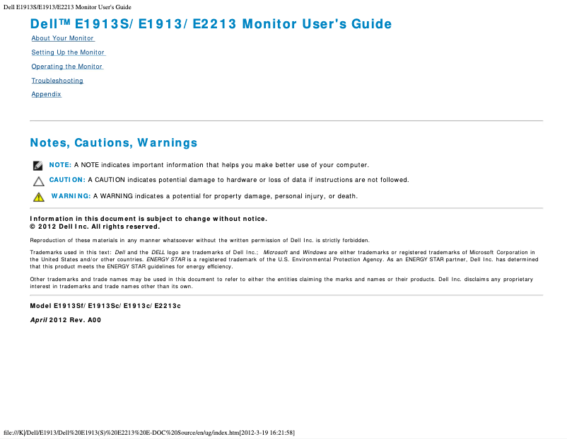 Image de la première page du manuel de l'appareil E Series E1913