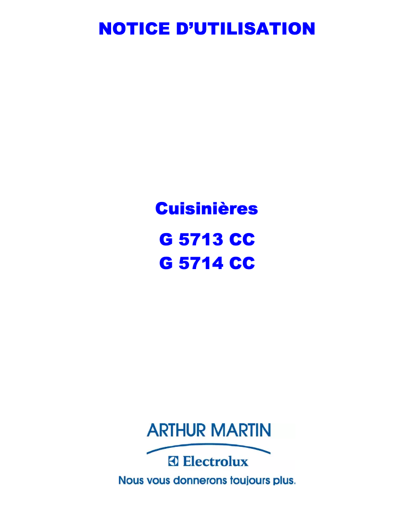 Page 1 de la notice Manuel utilisateur Arthur Martin-Electrolux G5714CCW