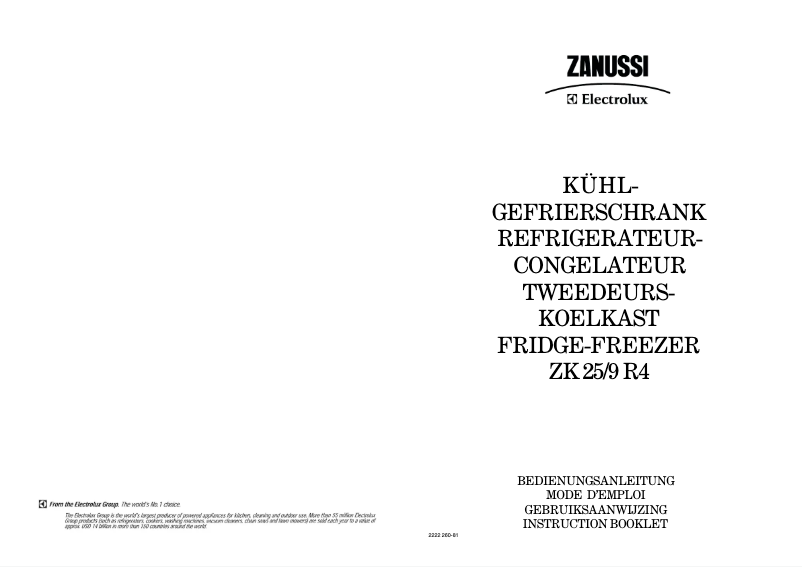Page 1 de la notice Manuel utilisateur Zanussi ZK 25/9 r4