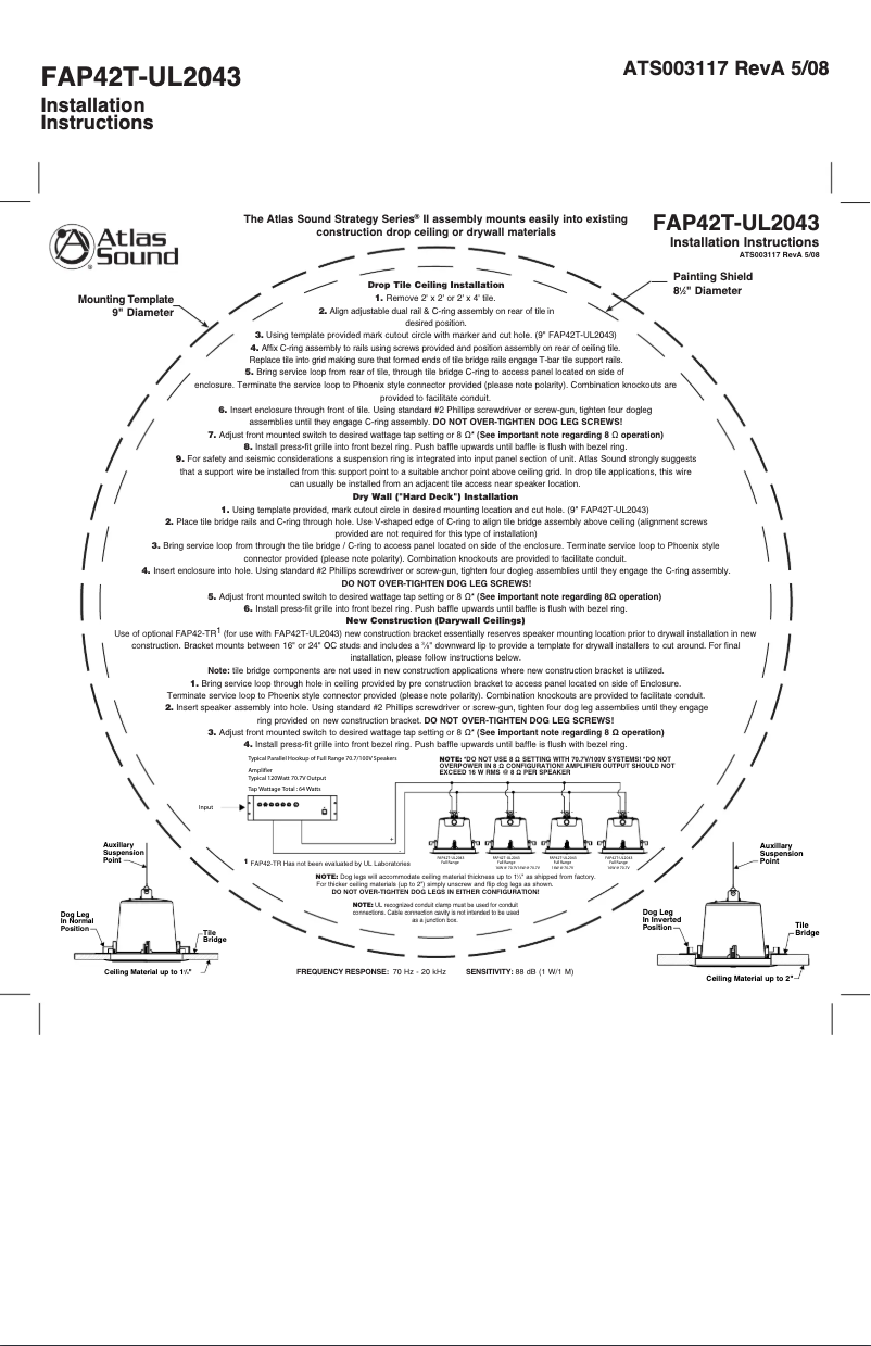 Page 1 de la notice Guide d'installation Atlas Sound FAP42T-UL2043