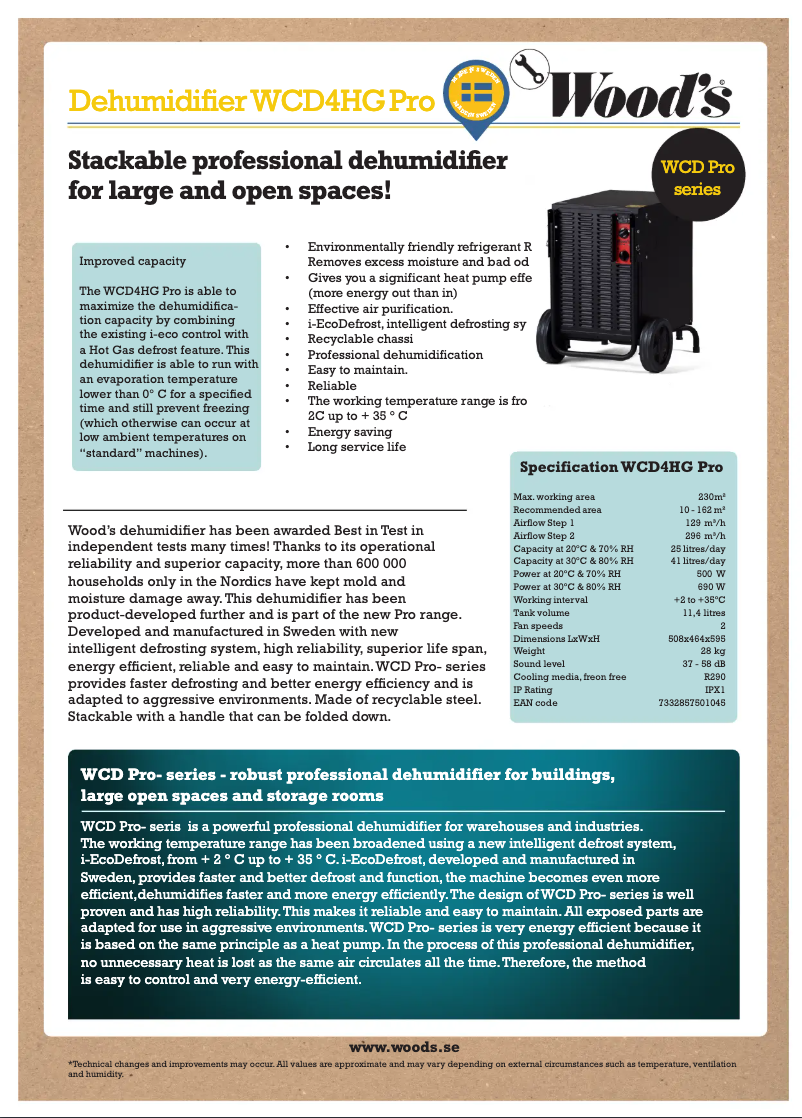 Página 1 del manual Ficha técnica Wood's WCD4HG Pro