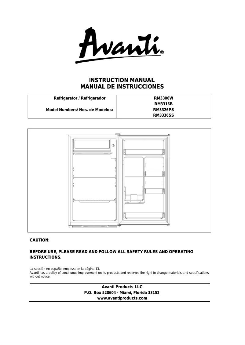 Page 1 de la notice Manuel utilisateur Avanti RM3326PS