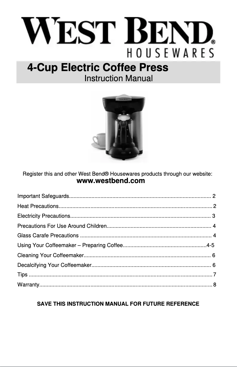 Page 1 de la notice Manuel utilisateur WestBend 57040