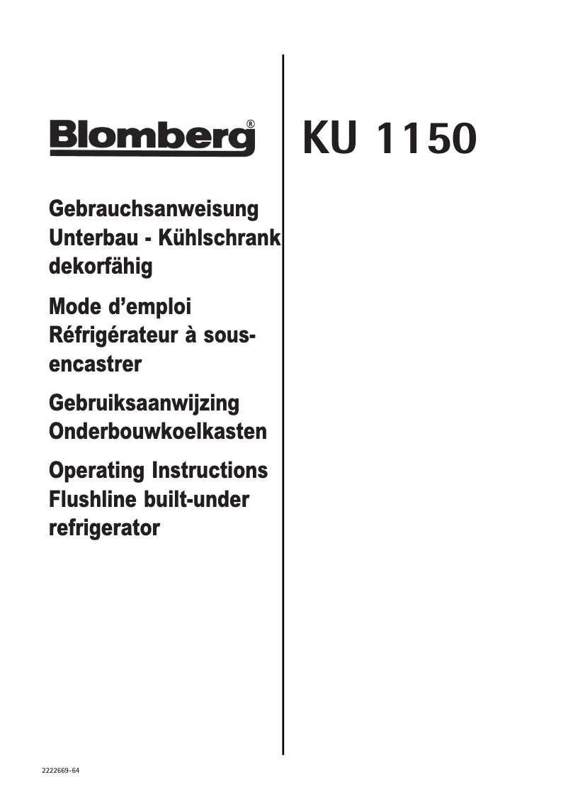Page n°1 - Manuel utilisateur Blomberg KU1150