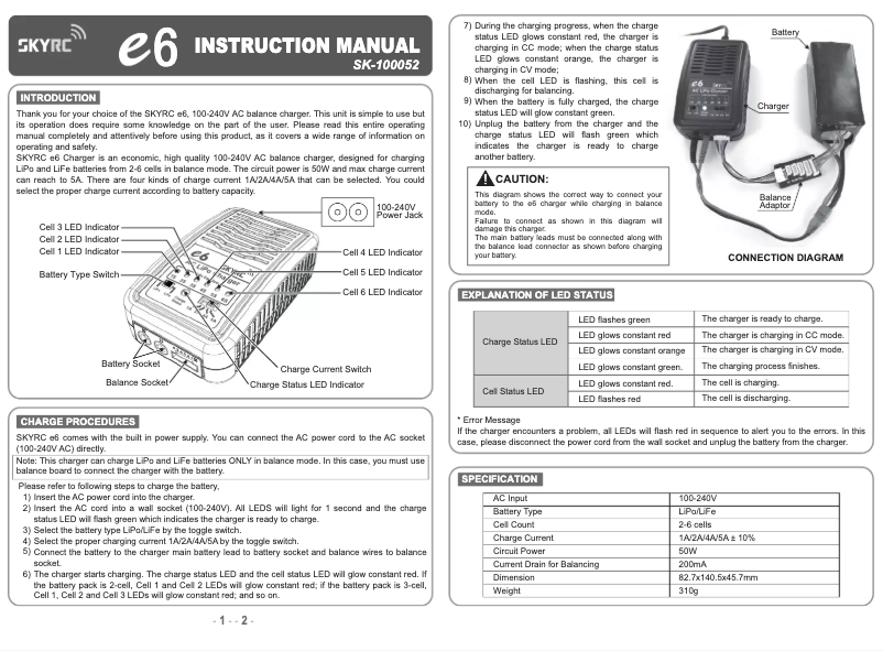 Page n°1 - Manuel utilisateur SkyRC E6