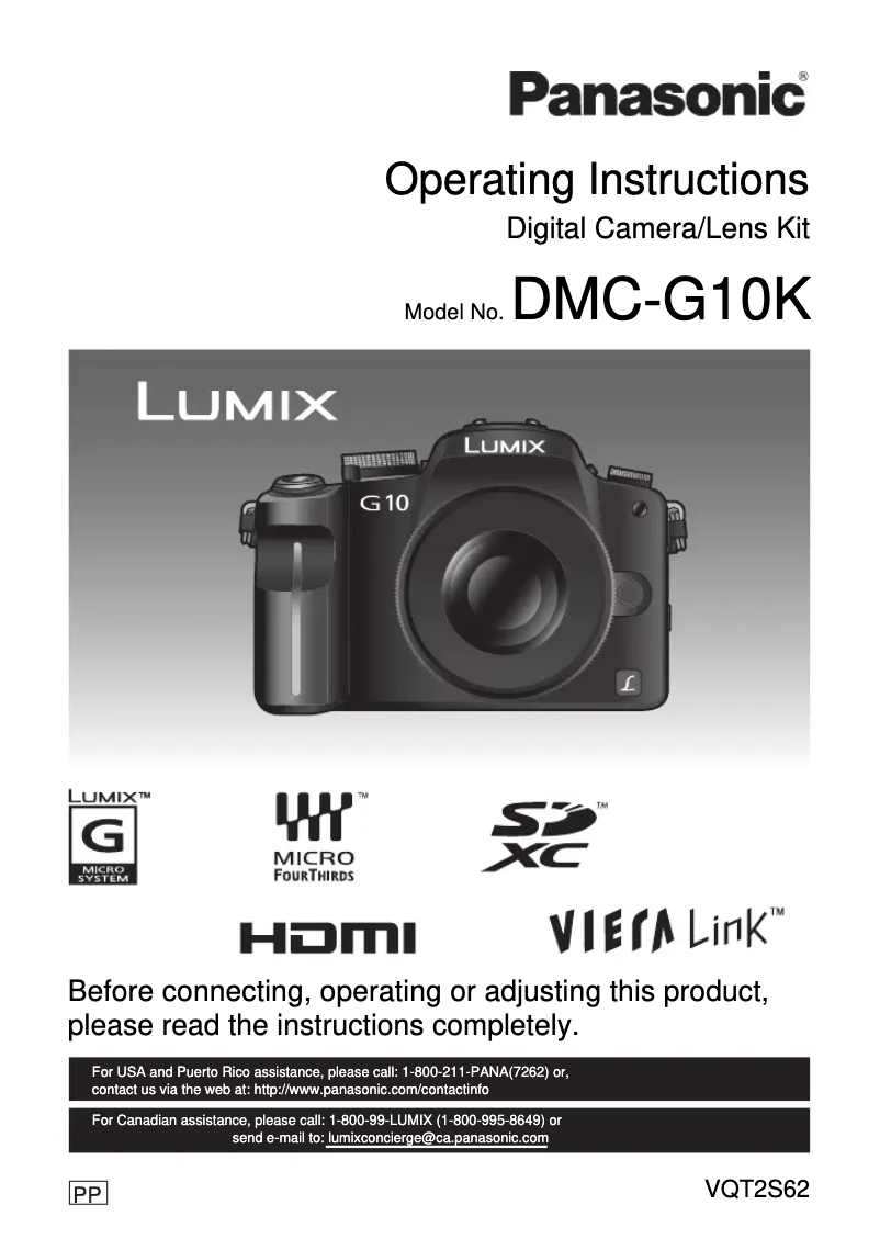 Page 1 de la notice Manuel utilisateur Panasonic Lumix DMC-G10K