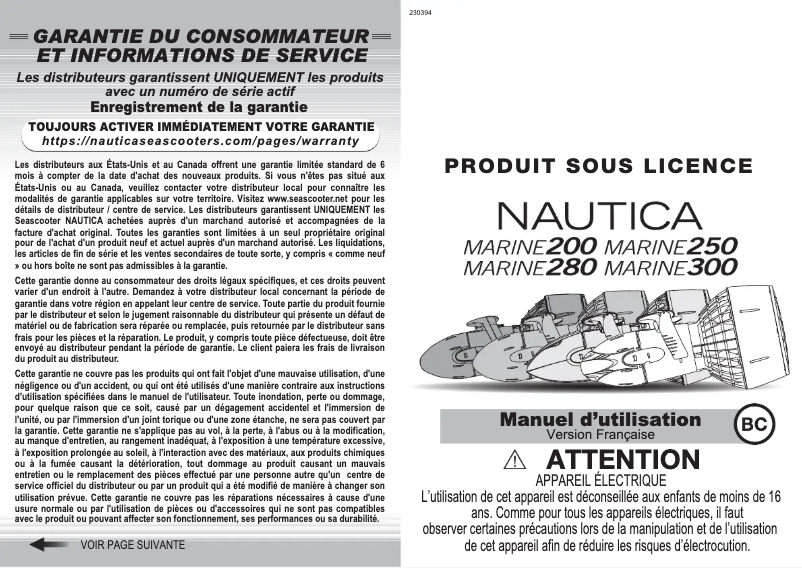 Image de la première page du manuel de l'appareil Marine 200