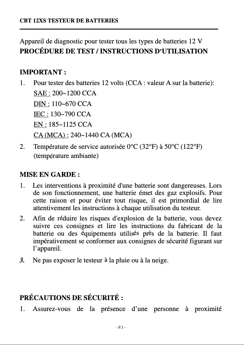 Page 1 de la notice Manuel utilisateur Novitec CBT12XS
