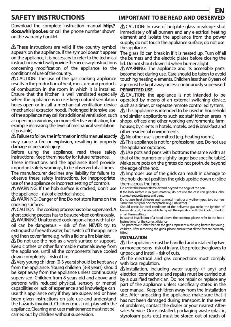 Página 1 del manual Manual de instrucciones Whirlpool AKTL629