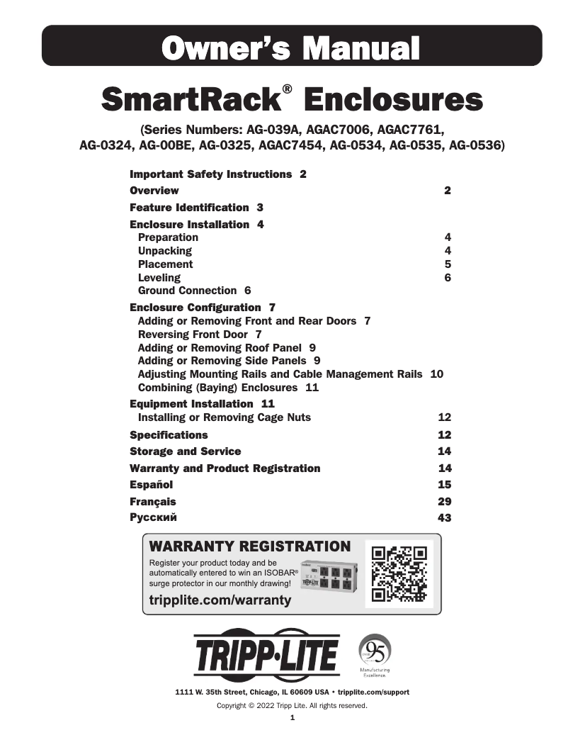 Page n°1 - Manuel utilisateur Tripp Lite SmartRack SR42UWSP1