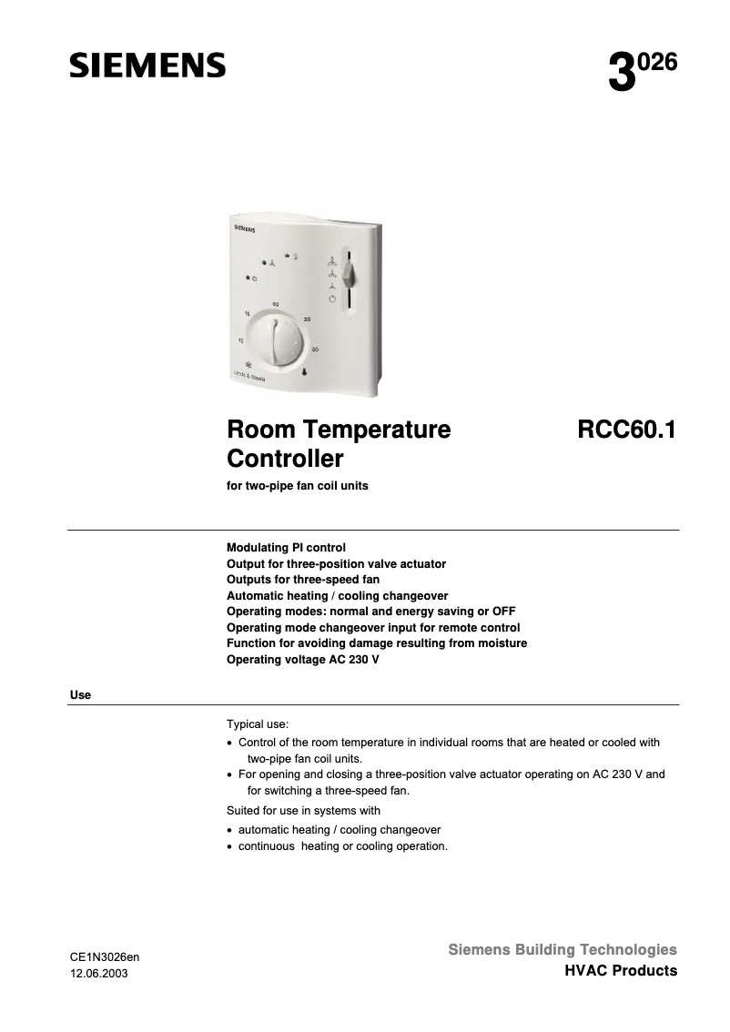 Page n°1 - Manuel utilisateur Siemens RCC60.1