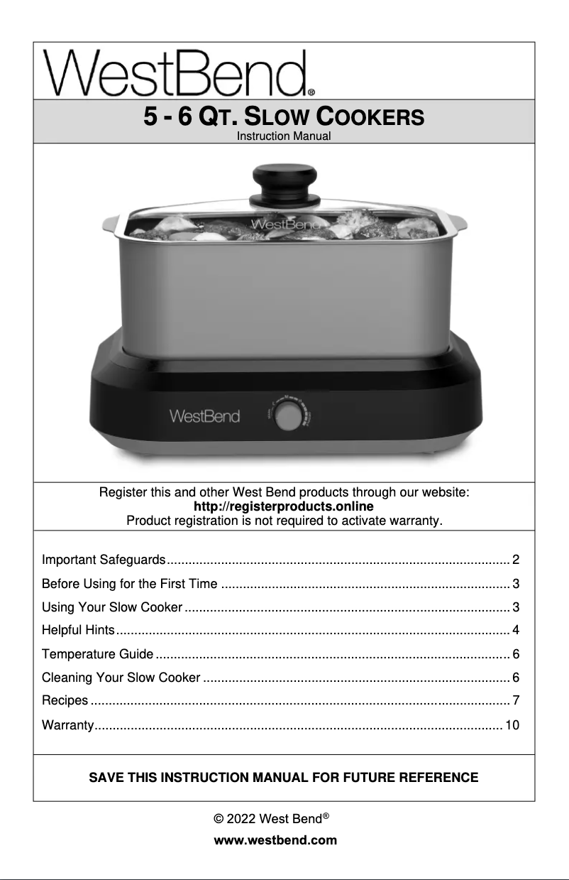 Página 1 del manual Manual de usuario WestBend 87905